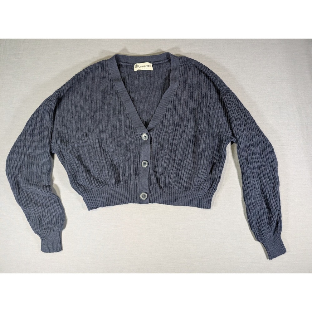 No Boundaries Navy Blue Cropped Stitch Cardigan Sweater Large NB16HQ025399